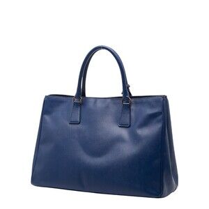 Prada Blue Triangle Bag Plate Tote Logo Handbag Saffiano Leather
